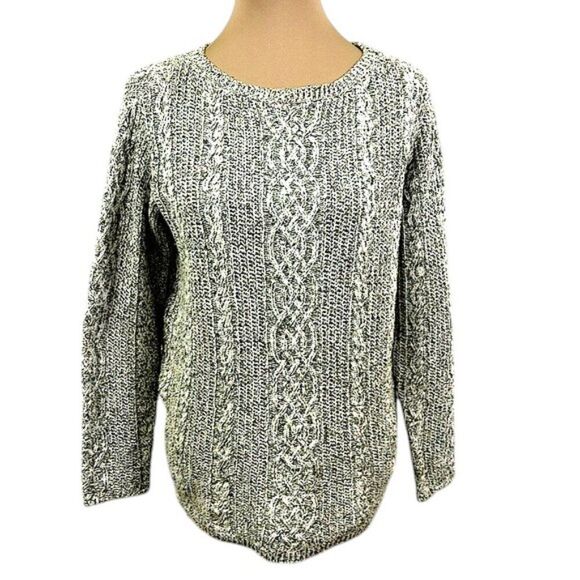 J Jill Sweater Size Small Y2K Cable Knit Gray & Green - Picture 1 of 10